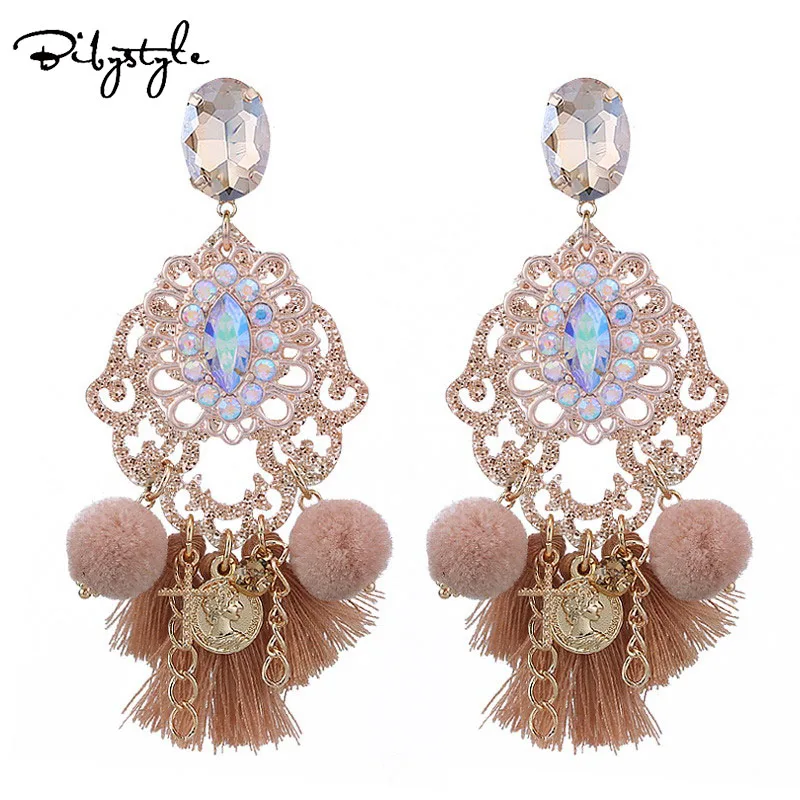 

BibyStyle 2018 New Trendy Earrings Resin Big Earrings for Women Crystal Tassel handmade earings fashion jewelry Bohemian Earring