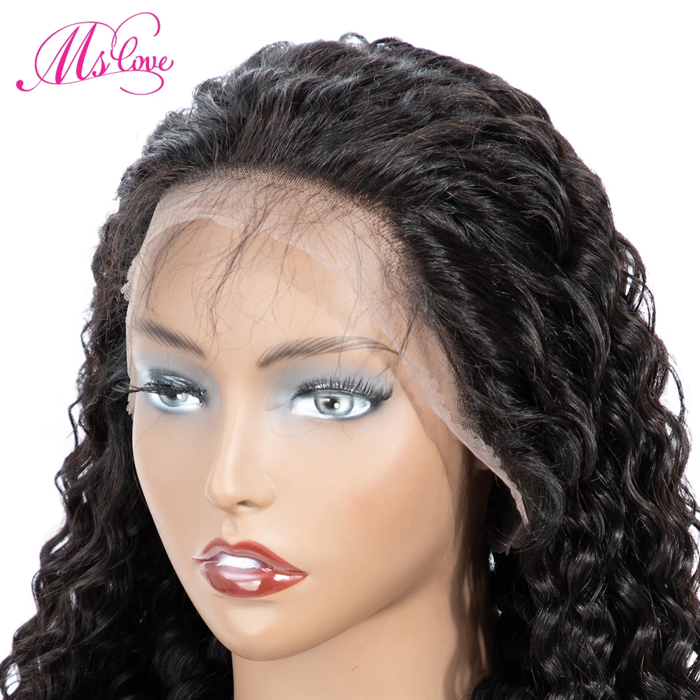 360 Кружева передние парики глубокая волна бразильские человеческие волосы парики для чернокожих Для женщин предварительно вырезанные натуральный Цвет Remy Mslove