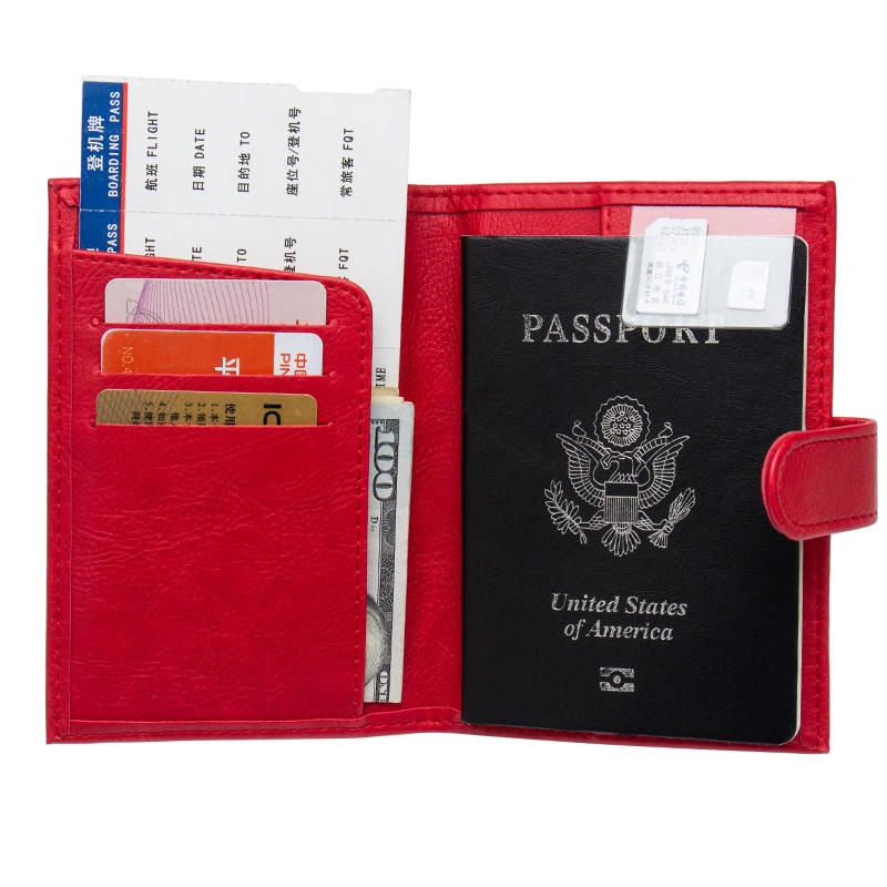 Drop Shopping Travel Passport Wallets Organizer Red Credit Card Holder