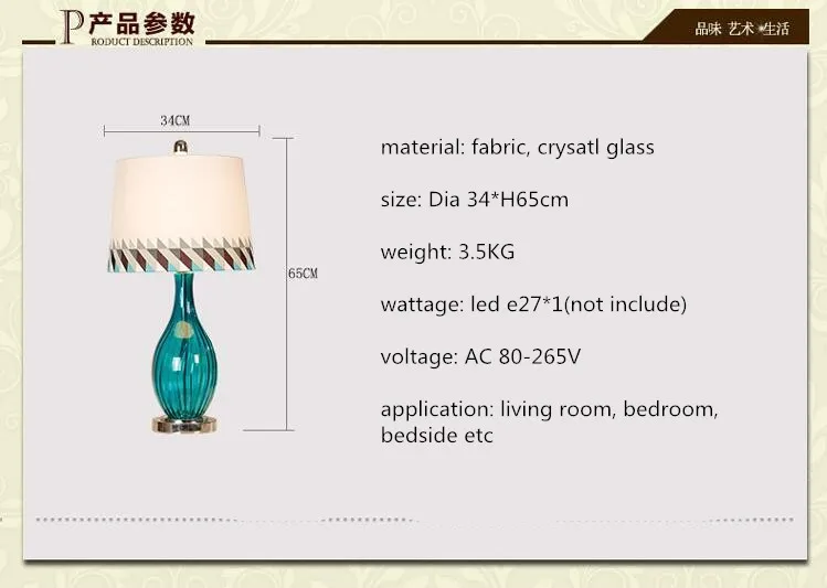 Средиземноморский Ручной работы синий хрусталь ткань Led E27 настольная лампа для свадебного декора Гостиная Спальня AC 80-265 в 1312