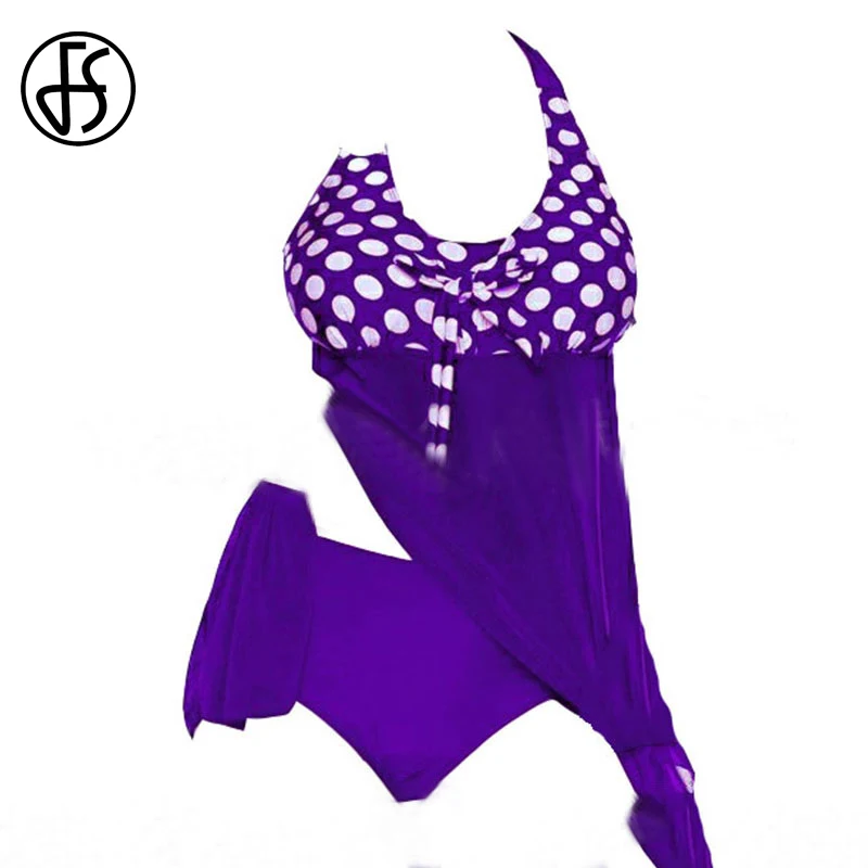 FS Dots Halter Long Swimwear Woman Tankini bikini Plus Size High Waist