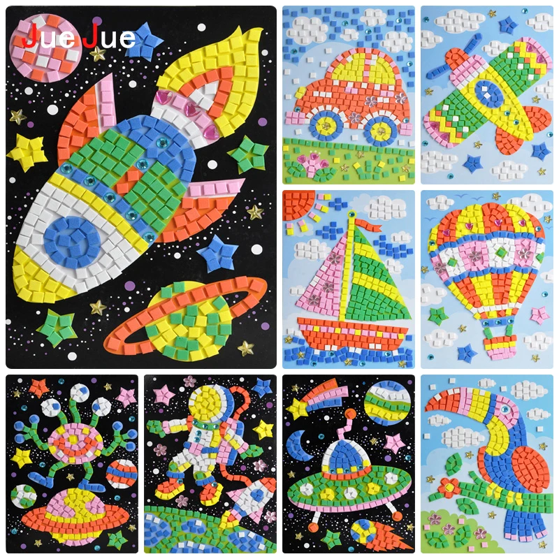 New 24 Styles 3D Mosaics Creative Sticker Game Animals Transport Arts Craft EVA Puzzle Educational Games