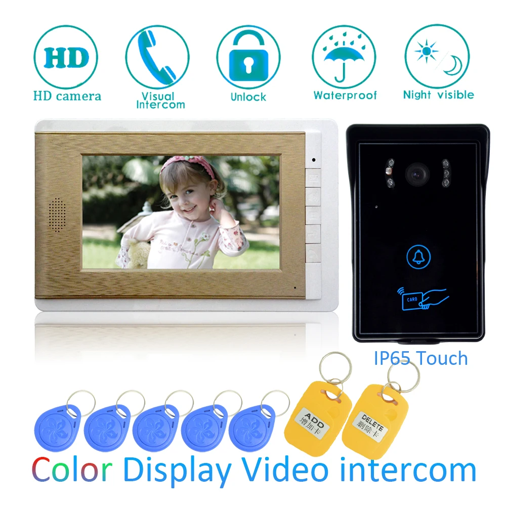 Discount  (1 SET) Video Intercom Home Garden Improvement Door Phone 7'' Monitor With RFID Card Unlock Release