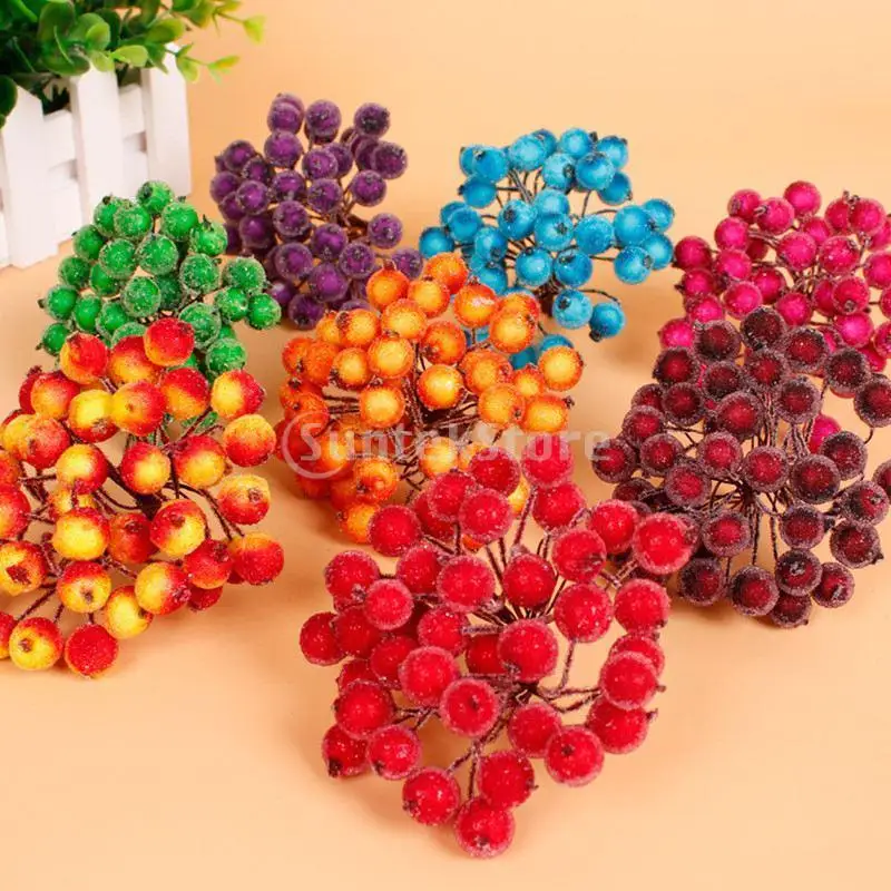 

200pcs Mini Christmas Frosted Fruit Berry Holly Artificial Flower Decor 14 Colors