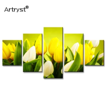 

Artryst 5 pieces Modular large canvas painting with frame HD print beautiful tulip flower wall art picture for living room Decor