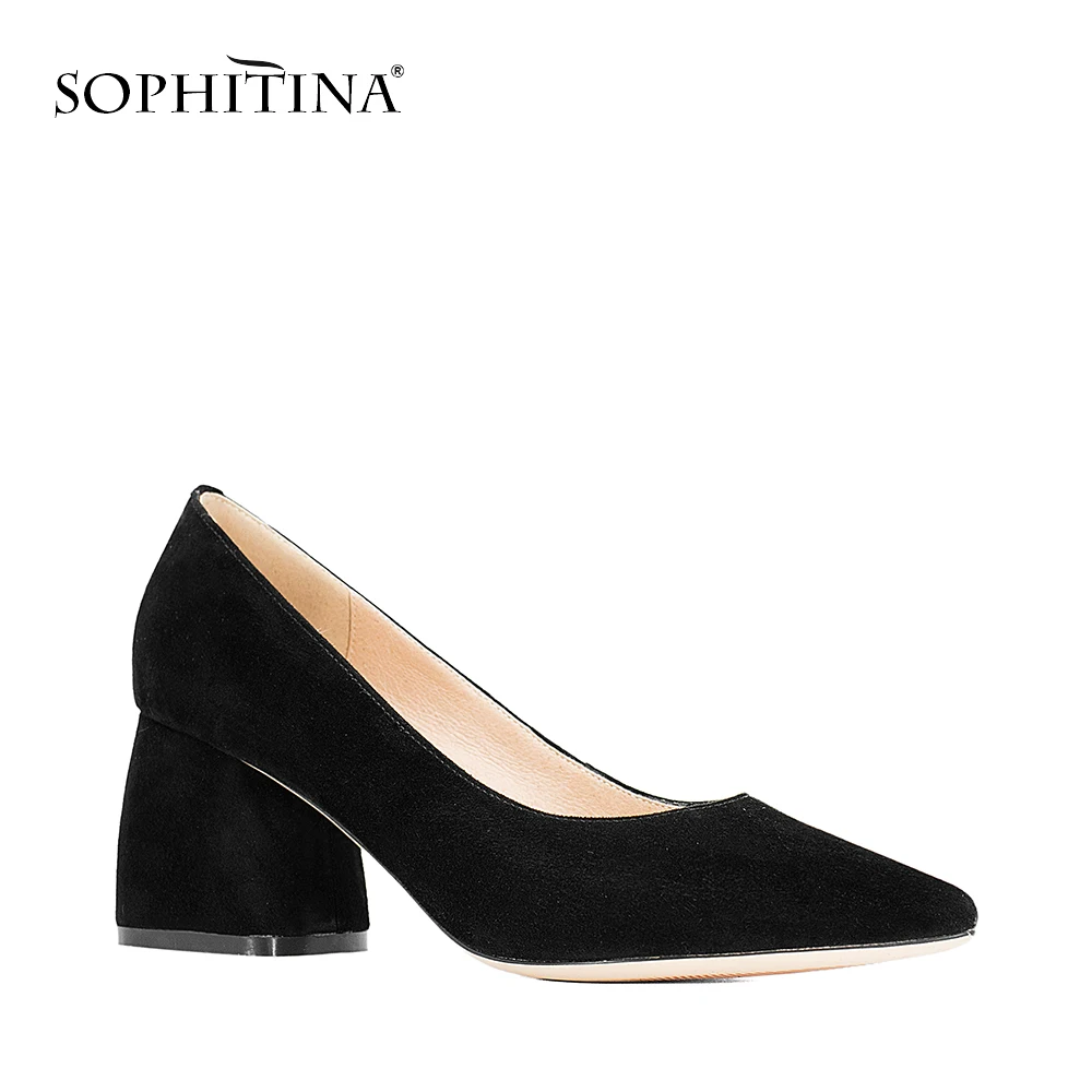 US $38.88 Sophitina Hot Sale Spring Women Pumps Comfortable Genuine Leather Pointed Toe Square Heel Shoes Shallow Elegant Office Pumps W16