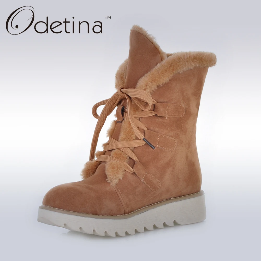 Odetina, botas marrones forradas de piel de ante para mujer, botines  antideslizantes para invierno 2018 para mujer, botas de nieve de felpa con  plataforma y cordones, talla grande|fur lined boots|snow bootswomen ankle