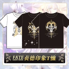 Серия Fate Joan of Arc аниме унисекс футболка Jeanne d'Arc летние футболки с короткими рукавами красивые узоры цвет черный и белый 6