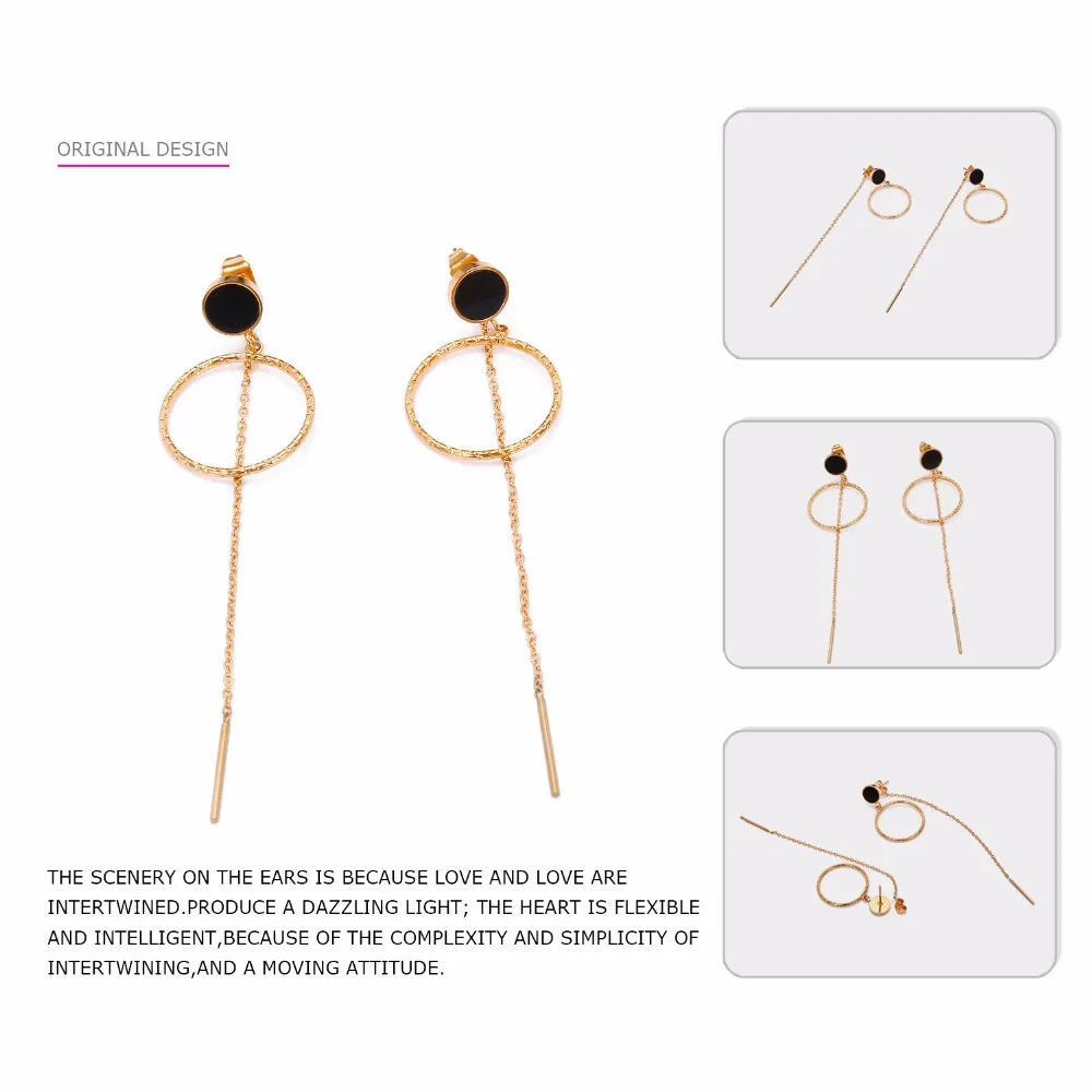 eManco Women Drop Earring Jewelry Rose Gold Color Satinless Steel Trendy Earrings Black Simple Round Circle Wedding Jewelry