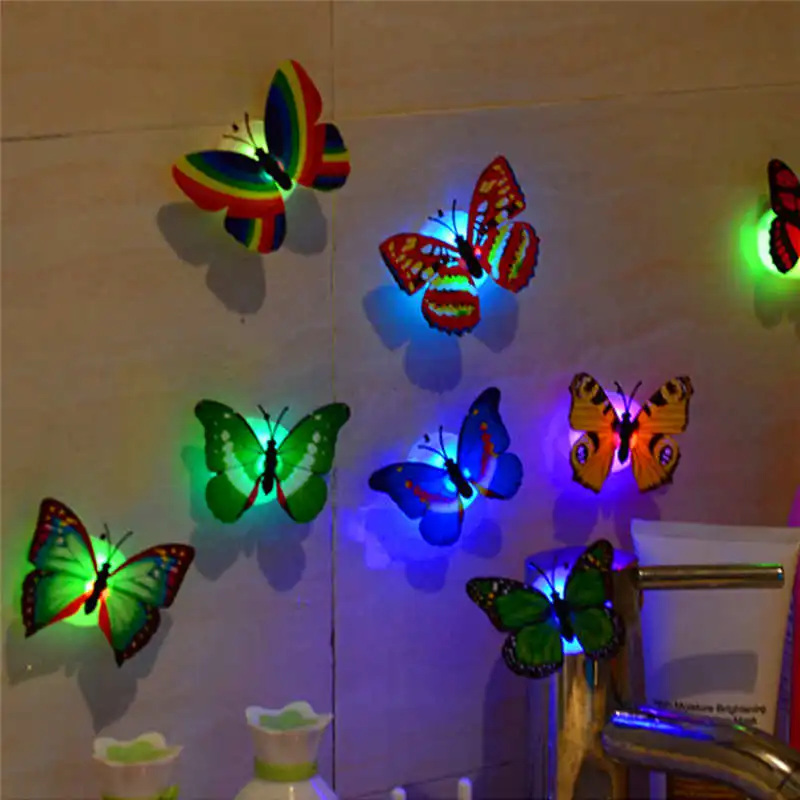 

1 Pcs Random Color Wall Stickers Butterfly LED Lights Wall Stickers 3D House Decoration #2o16