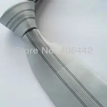 Yibei Coachella Мужские галстуки серебро с серой полосой тканый галстук, жаккардовый модный галстук Gravata галстук в деловом стиле для мужчин вечерние платья