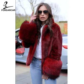 

FURSARCAR 2018 New Real Mink Fur Coat Women Genuine Fur jacket With Raccoon Fur Cuff Jacket Female short Mink Fur Outwear