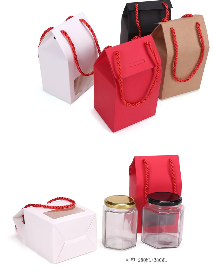 100 X белая/черная/красная/коричневая крафт-бумажная коробка квадратная коробка из ПВХ с окном с ручкой из веревки подарочная упаковка сумка 10x8x16 см