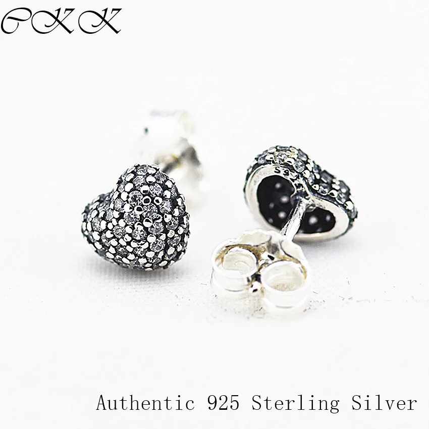 

100% 925 Sterling Silver Pave Stud Earrings With Clear CZ for Women DIY Fine Jewelry PFE031