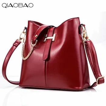 

QIAOBAO Wax Leather Handbags Luxury Women Messenger Bags Bolsa Feminina Women's Shoulder Bags For Women Ladies Leather Bag