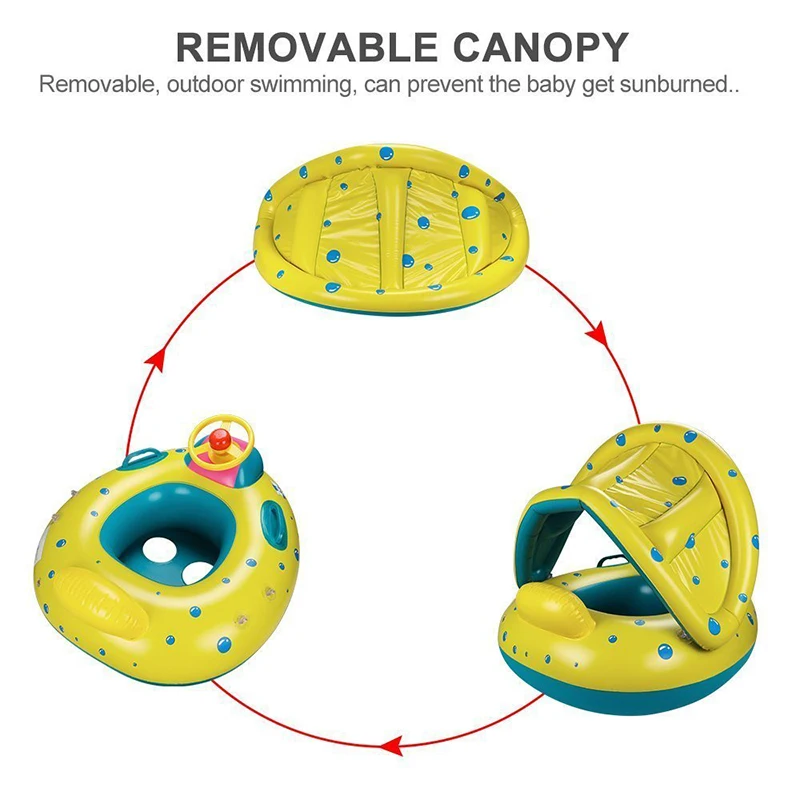Baby Swimming Ring with Sun Canopy Toddler Inflatable Pool Float Bath Toys Swim Beach Mattress Accessories Kids Children Circle (6)