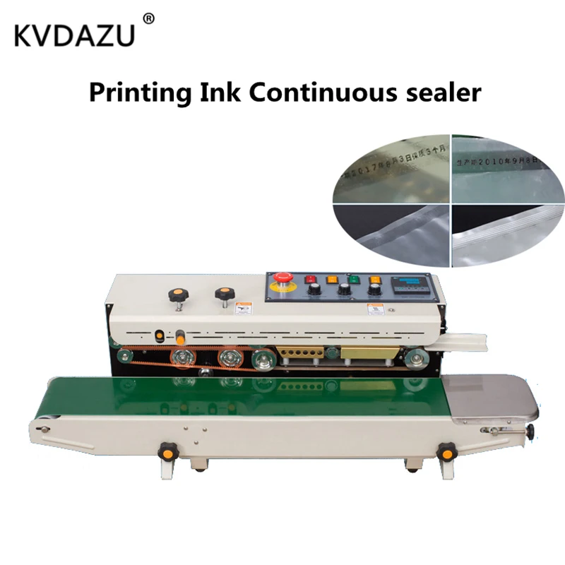 

Solid ink continuous sealing machine Food Bags automatic plastic film packet bag sealer printing patterns date FR1000C