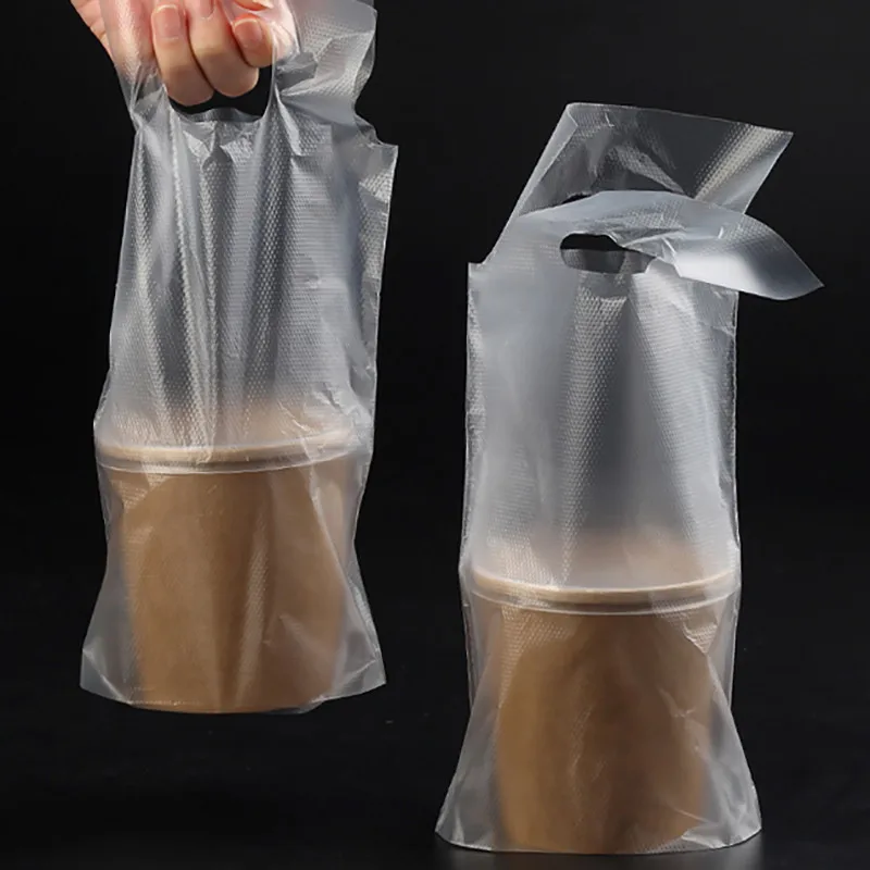 50pcs Disposable Cup Bags Coffee Doggy Bag Take-away Drinking Packing Tools Pastic Double Cups Carrier Bottle Handbag