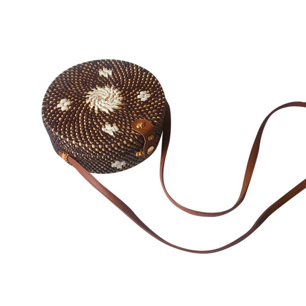 

2019 Women Beach Bag Summer Big Totes With Zipper Circle Handwoven Bali Round Retro Rattan Straw Crossbody Handbag Shoulder Bag