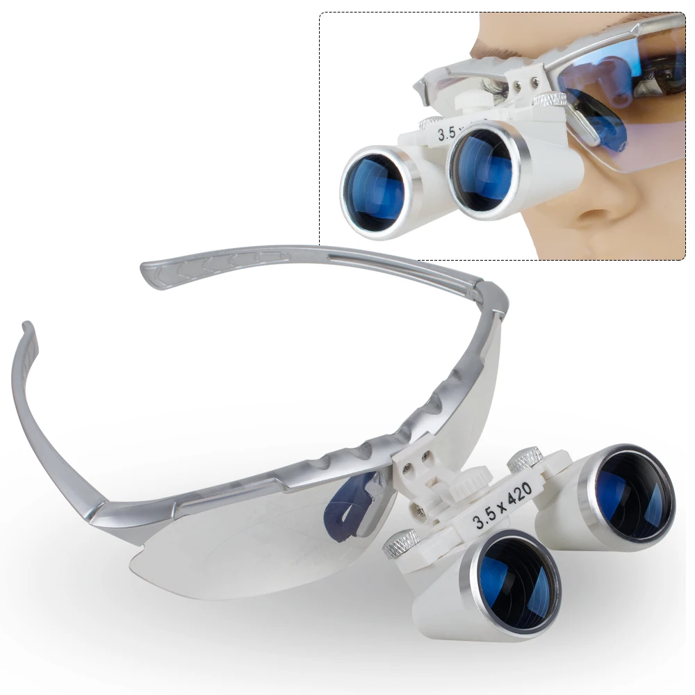 New Dentist Silver Dental Surgical Medical Binocular Loupes 3.5X 420mm