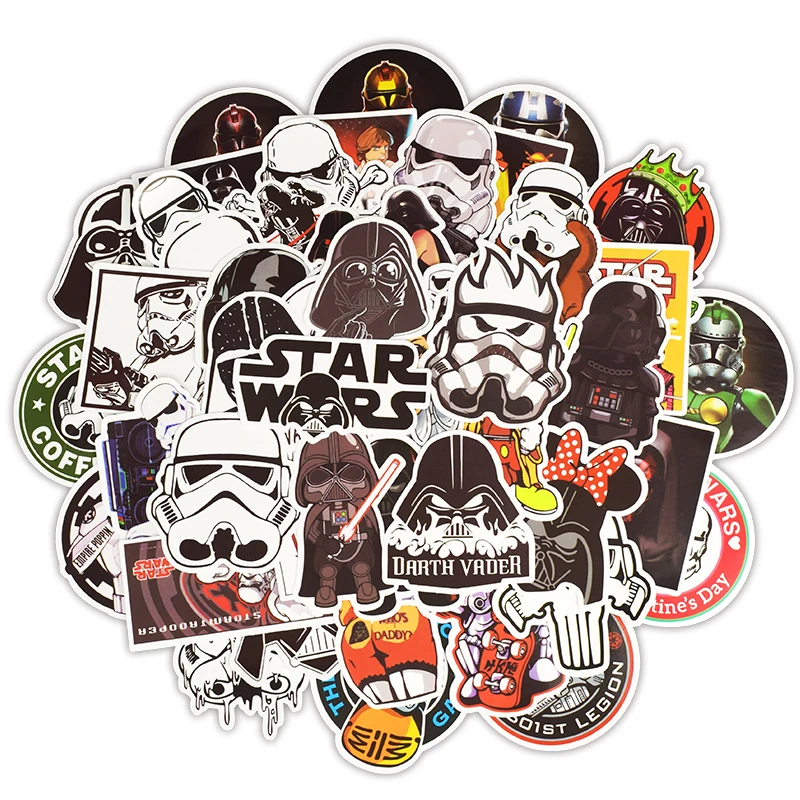 50PCS Stickers Pack Star Wars Darth Vader Stormtrooper Skateboard Toy Wall Decal 