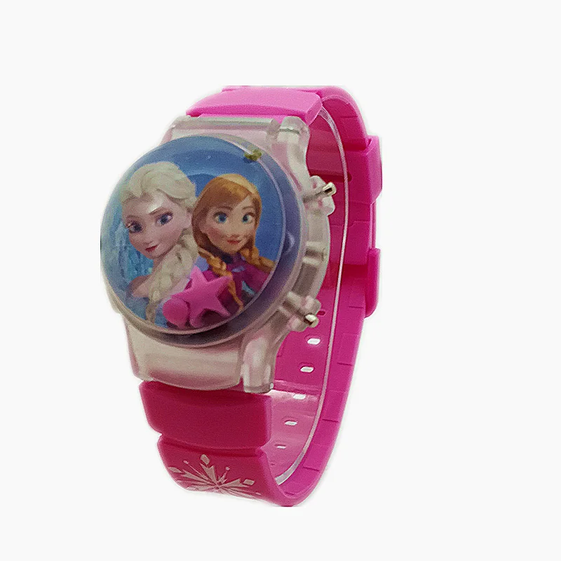 Детские часы для девочек с изображением Эльзы, мигающий светильник, часы для девочек с календарем из мультфильма «Холодное сердце»