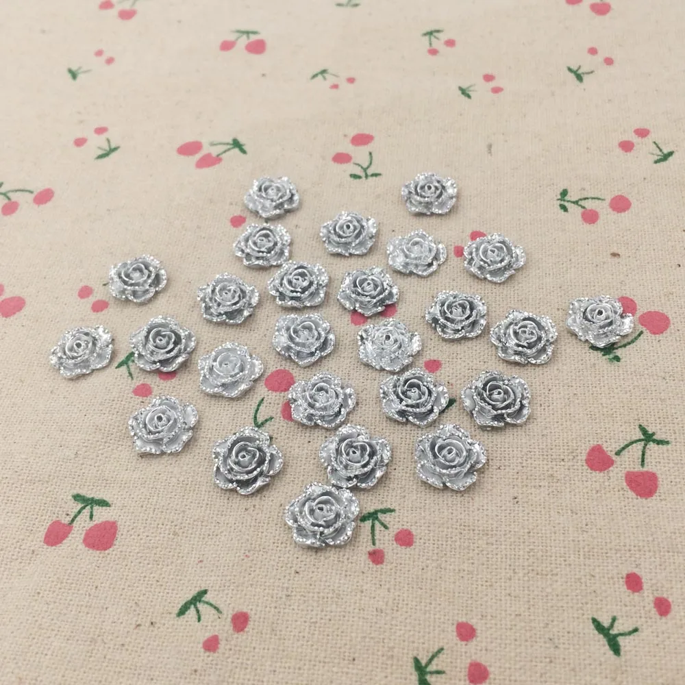 

100Pcs Flat Back Resin Cabochon Resin Sliver Gold Flower Craft Decoration DIY Embellishment Scrapbooking Accessories : 14mm