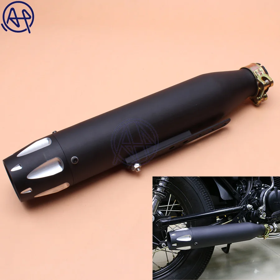 

1pcs Motorcycle Matte Black Iron Exhaust Pipe With Sliding Bracket Universal For Honda Yamaha Cafe Racer Harley Bobber Suzuki