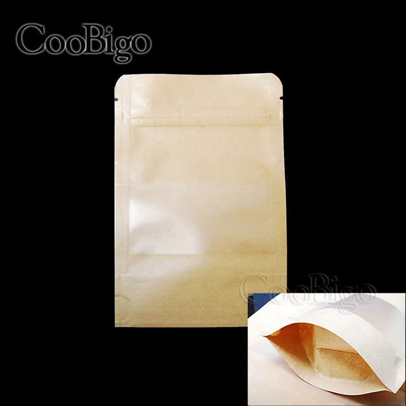 

6 Size Heat Seal Three-dimensiona Type Valve Ziplock Kraft Paper Pack Bags Window Candy Biscuit Doypack Zipper Storage Pouch