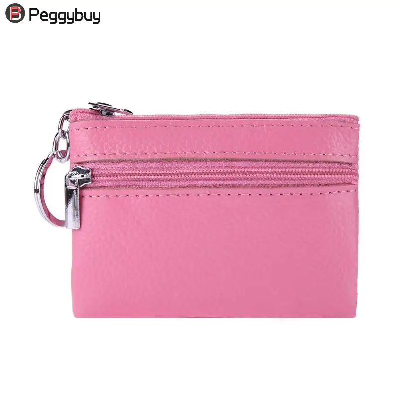 Кошельки из натуральной кожи качественные женские маленькие мелкие Деньги сумки карманные кошельки унисекс Брелок чехол Мини сумка на молнии - Цвет: Pink