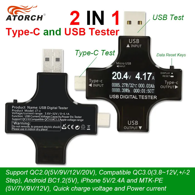 ATORCH type C pd USB Тестер DC Цифровой вольтметр Qualcomm qc3.0 усилитель напряжения измеритель