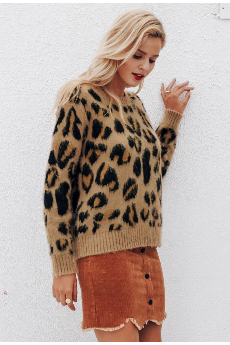 Женский леопардовый вязаный пуловер Simplee,осенний, зимний женский джемпер с длинным рукавом, свитер, женская повседневная одежда больших размеров