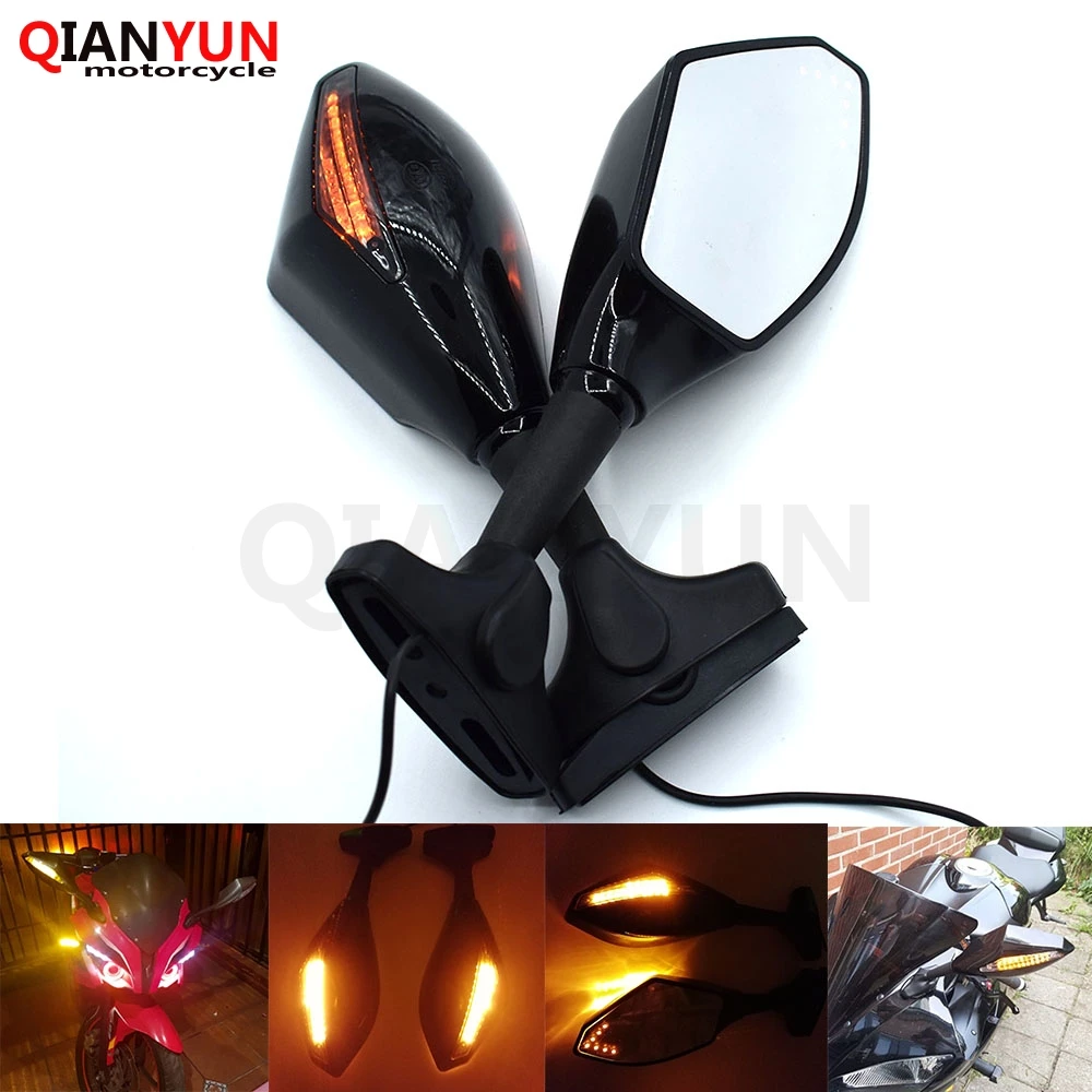 

Universal Motorcycle Rear View Side Wing Mirrors w/ LED Turn Signal Light For Yamaha Tmax 500 530 XJR 400 1300