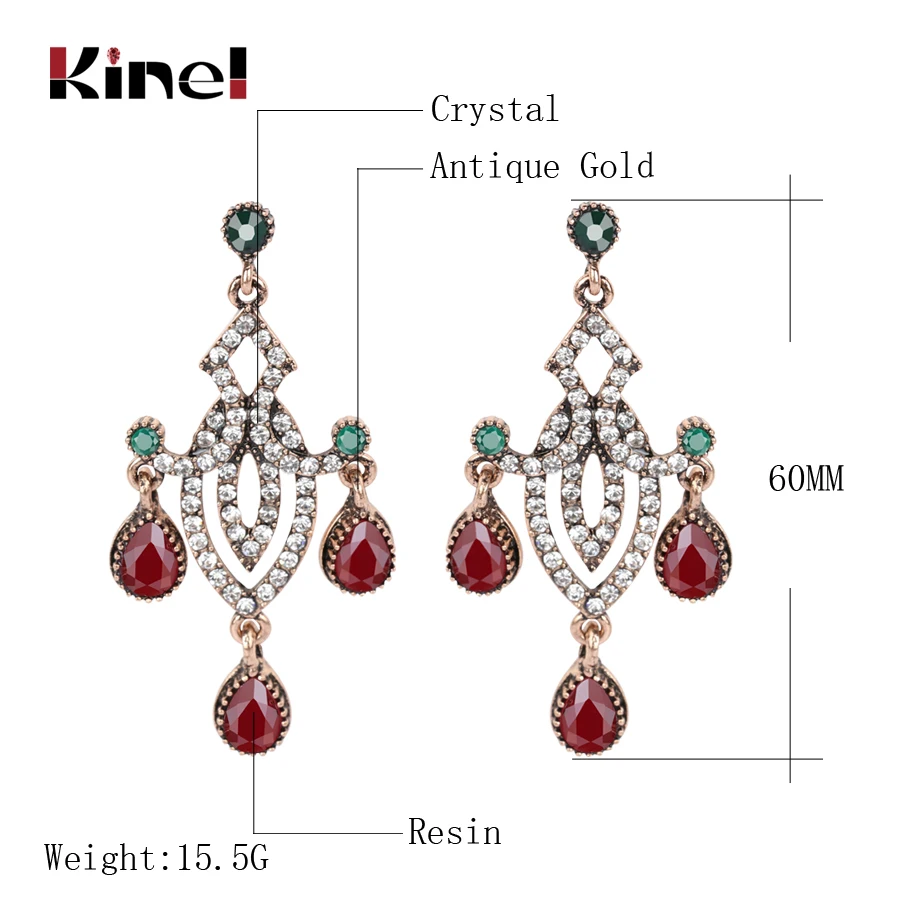 Kinel Big Earrings For Women Ethnic Style Indian Jewelry Antique Cold White Crystal Geometry Vintage Wedding Drop Earring - Image 2