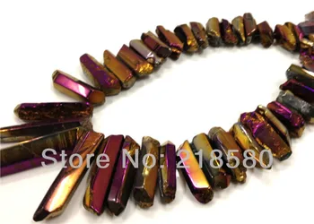 

H-TB22 Polished Smooth Titanium Purple Quartz Sticks, Crystal Points,Drilled Briolettes Beads 16 inch Strand 12 to 36 mm