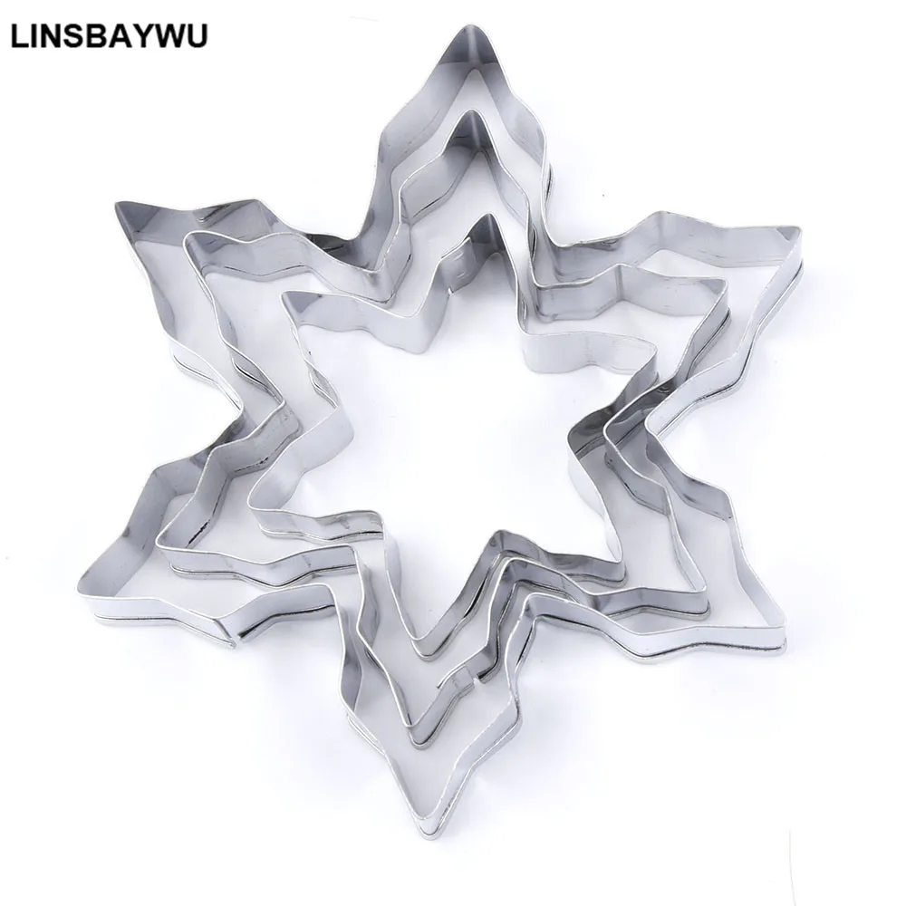 

3 pcs/Lot Snowflake Shape Cookie Cutter Stainless Steel Snow Form Cookie Molds DIY Fondant Cake Decoration Mould