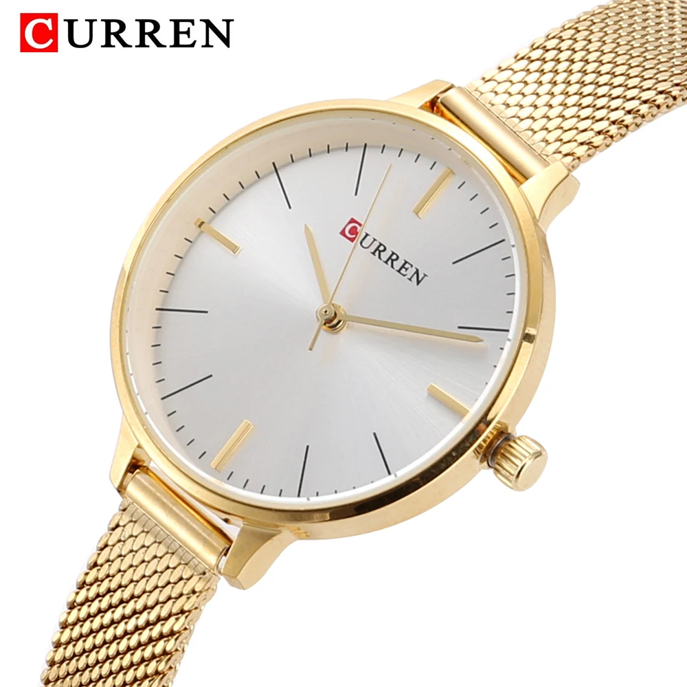 hot fashion quartz watch for women casual ladies watch free shipping waterproof elegant golden steel mesh band (5)