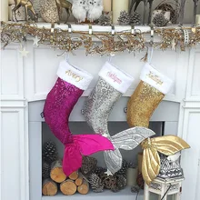Santa Claus Candy Bag Christmas Gift Bag Sequin Large Christmas Stockings Children Christmas Tree Decoration Pendant Socks
