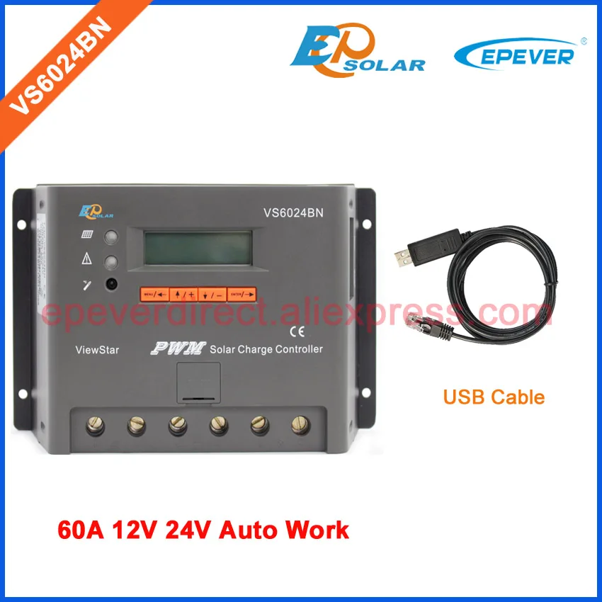 

VS6024BN 60A 60amp PWM New series ViewStar controller EPEVER charging reguator 12v 24v auto work with USB cable