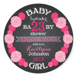 

3.8cm Chalkboard Rose Flower Wreath Baby Shower Label