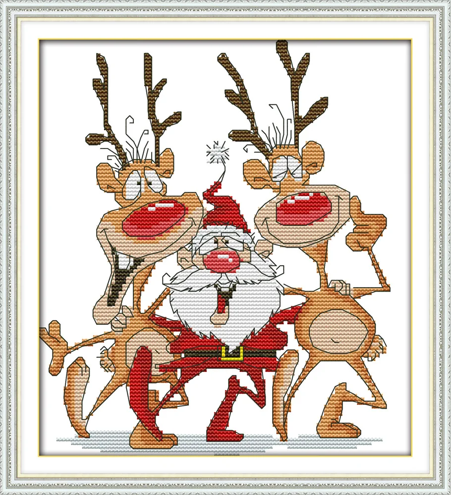 

Santa and the reindeer , counted printed on fabric DMC 14CT 11CT Cross Stitch kits,embroidery needlework Sets, Home Decor