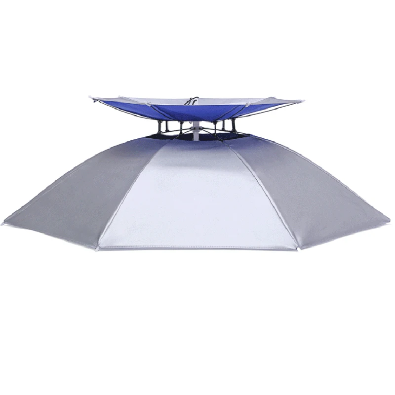 

31'' Diameter Double Layer Folding Compact UV Wind Protection Umbrella Hat E2S