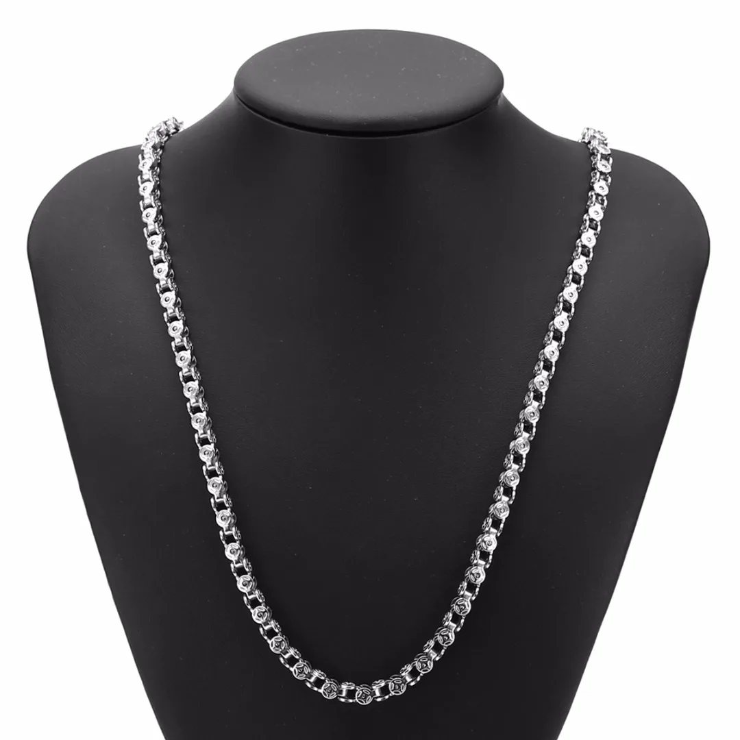 Punk Men Bicycle Bike Chain Necklace Shellhard Vintage Stainless Steel Silver Plated Necklaces Chains For Women Jewelry