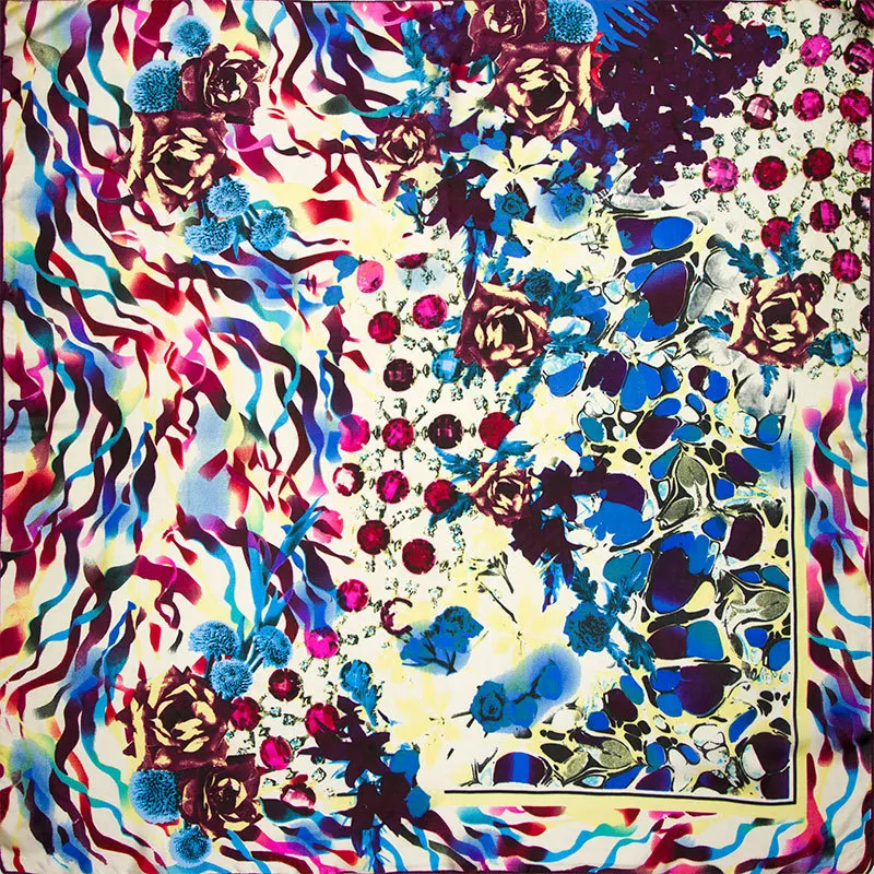 

100% Silk Scarf Women Scarf Wave and Flower Hijab Scarf Silk Bandana 2019 Top Wrap Middle Square Silk Scarf Hot Gift for Lady
