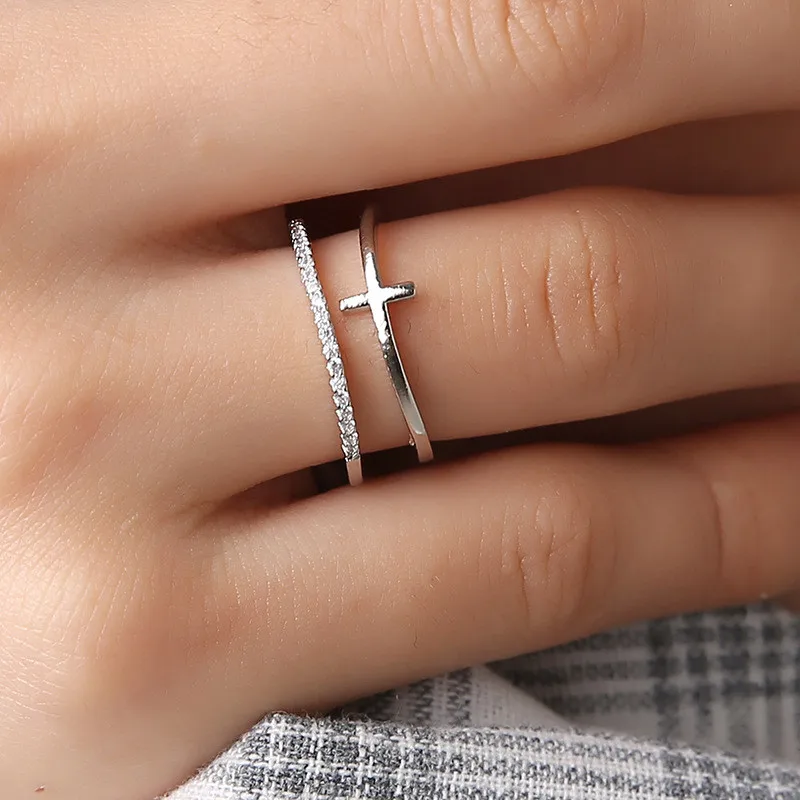 

New hot ladies ring cross opening ring female hipster adjustable size does not fade multi layer ring friendship gift jewelry