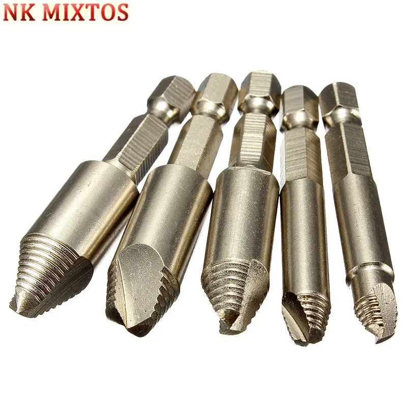 

NK MIXTOS 5Pcs Screw Extractor Remover Drill Tool Kit1/4" Hex Shank With Cases