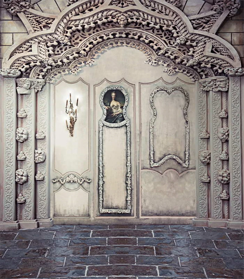 

200*300cm(6.5*10ft) Wedding Photographer Vinyl Background European Carving Wall Brick Floor Retro Grey For Studio
