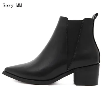 

Warm Short Plush Autumn Winter Ankle Boots High Heels Motorcycle Women Work Short Boots Plus Size 34-40 High Quality