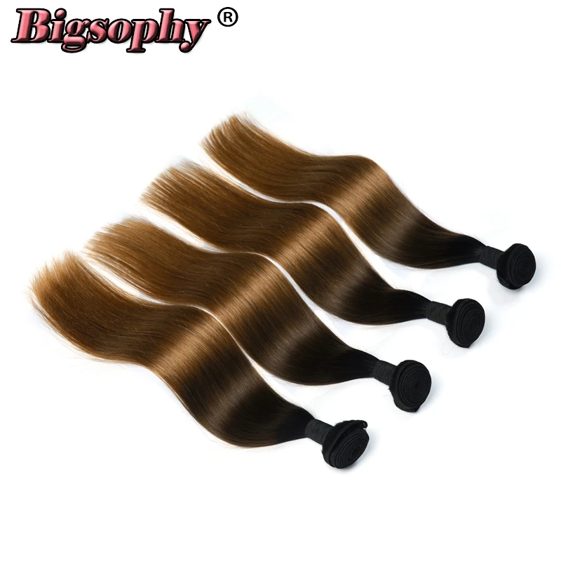 Bigsophy Indian Hair Weave Bundles Straight Hair 4 Bundles Remy Hair Extension Ombre Color 3 Tone 1B/4/27 Can Buy 3/4 Bundles