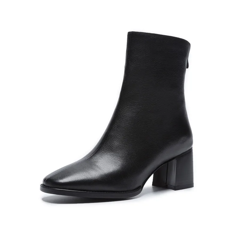 FEDONAS/ г., акция, осенне-зимние женские ботинки ботильоны на платформе с квадратным каблуком женская обувь из коровьей кожи в байкерском стиле - Цвет: Черный